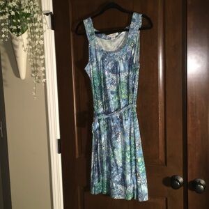 Liz Claiborne Blue and Green Patterned Knee Length Dress
